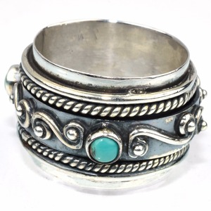 Anillo de plata de primera ley con forma redonda para mujer, sortija, plata esterlina 925, color verde turquesa, estilo Midi, 925 - Product Image 1