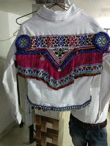 Women's Tribal Boho Bohemian Banjara Denim Jacket 2018 Knitted with Button and <b>Beading</b> Decoration for Winter - Product Image 5