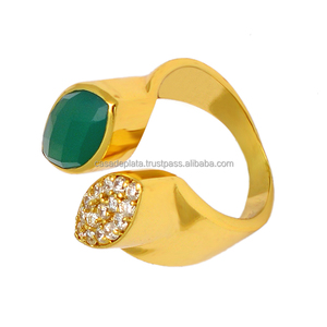 CASA DE PLATA Bague manchette en argent sterling 925 Onyx vert zircon cubique pierres précieuses sertissage fabricant grossiste bijoux - Product Image 3