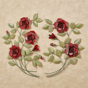 Metal Iron <b>Red</b> <b>Rose</b> and Leaves Wall Art Set of Two, Metal <b>Flower</b> Wall Sculpture, <b>Flower</b> Wall Hanging Accent for Indoor/Outdoor, - Product Image 1