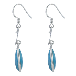 Pear Shape Blue Turquoise <b>Silver</b> Floral Design <b>Dangle</b> <b>Earring</b> 925 <b>Sterling</b> <b>Silver</b> <b>Earring</b> Romantic Fashionable <b>Earring</b> for Women - Product Image 2