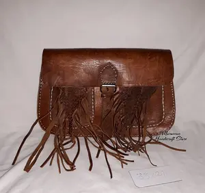 กระเป๋าถือผู้หญิง2019ใหม่ล่าสุดสไตล์โมร็อกโกกระเป๋าสะพายไหล่ทรงเรขาคณิตสไตล์โบฮีเมียนหนังแท้พร้อมฝาปิดทำจากโมร็อกโก - Product Image 1