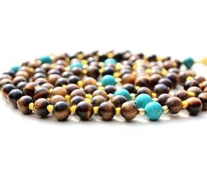 Collar de cadena anudada de cuentas de Yoga Mala 108 de ojo de tigre espiritual Unisex para meditación Rosario de mujer con evaluación de terceros - Product Image 6