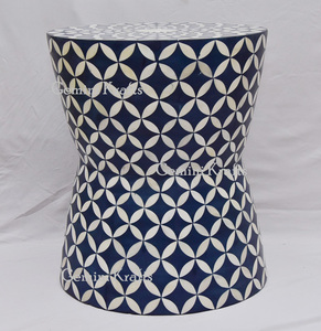 Tabouret et pouf traditionnels en incrustation d'os élégants et élégants pour le salon-Gemini Krafts Modèle GKB-01 - Product Image 2