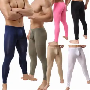 Mens Elastic Long Johns Transparent Mesh Underwear Tight Legging