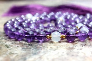 Spiritual Gemstone 108 <b>Beads</b> Rosary Yoga Jewelry Amethyst Moonstone <b>Meditation</b> Mala <b>Beads</b> Tassel Long Necklace - Product Image 4
