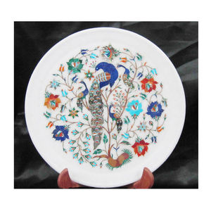 Marbre blanc de haute qualité fait à la main, travail d'incrustation attrayant en forme ronde avec une qualité standard élevée pour les cadeaux d'affaires - Product Image 1