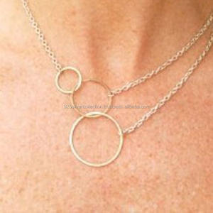 New Gold Finish Ladies Brass Necklace Designs Rhinestone Circle Chain <b>Linked</b> <b>Jewellery</b> for Gifts Engagements Parties - Product Image 1