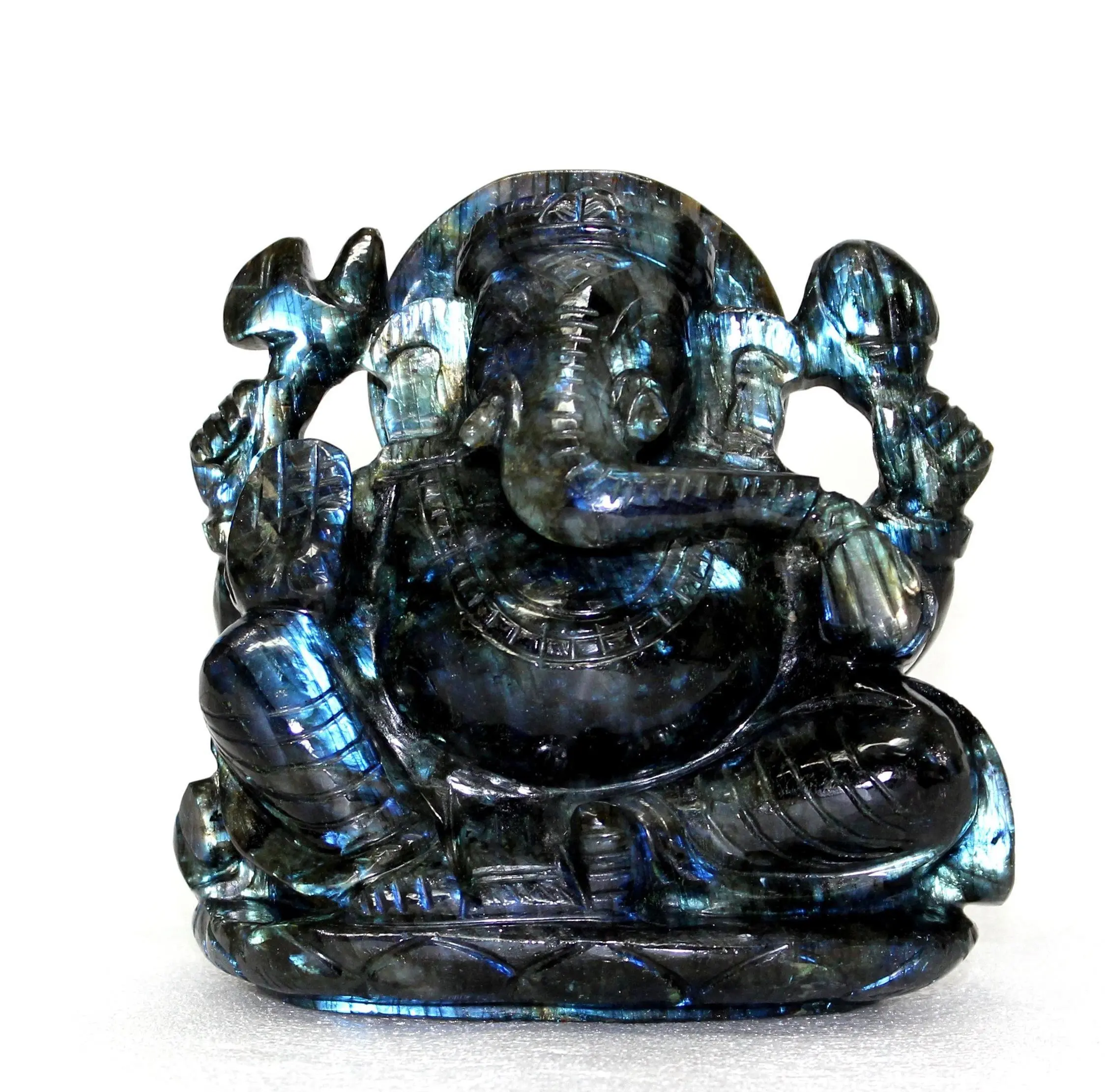 ברדוריט חן בעבודת יד הינדו גנש פסל צלמית אבן גילוף