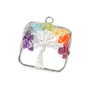 Colgante cuadrado redondo de árbol de la vida de siete chakras de colgantes de ágata - Product Image 1