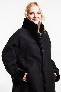 Design de mode longue imperméable en cuir véritable coquille vêtement teint vers le bas manteau 100% fourrure en peau de mouton pour les femmes Poncho - Product Image 5