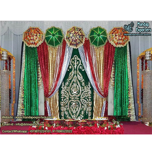 Arrière-plan de scène Mehndi, arrière-plan brodé pour mariage indien, brodé à la main, décoration de mariage, importé du japon - Product Image 1
