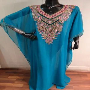 Abaya — caftan marocain, embellir, fait à la main, bleu marine, 2015