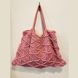 Vente en gros de sacs de voyage style bohème des fabricants pour macramé rose Sac à bandoulière simple fait main avec fermeture éclair Col populaire - Product Image 1