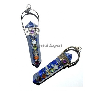 Pendentif 7 Chakras en Cristal : Pendentifs Chakra à Double Pointe en Lapis Lazuli - Product Image 1