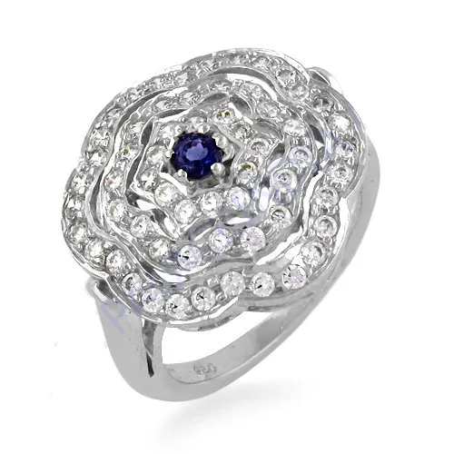 Adorable bisel ajuste lindos anillos de moda azul Zirconia cúbica y anillo de piedras preciosas de iolita 925 anillo de plata esterlina sólida