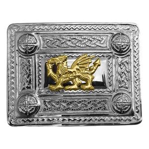 Boucle de ceinture de kilt finition antique/chrome/or conception de dragon gallois pour accessoires d'instruments de musique - Product Image 1