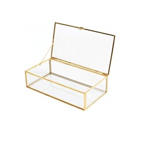 Boîte en verre avec chaîne et cadre en métal pour la décoration de stockage de bijoux à la maison - Product Image 1