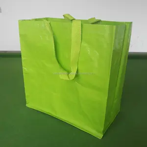 حقيبة تسوق مغلفة مغلفة بالورق من نسيج PP عالية الجودة بلون أخضر