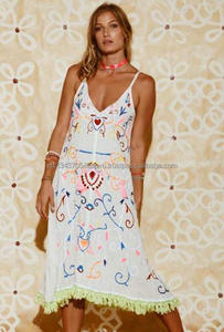 Robe à ourlet à franges brodée Aari, tunique Sexy et cognitive, couleur fluorescente, à bas prix d'usine, bretelles Spaghetti, nouveau modèle - Product Image 2