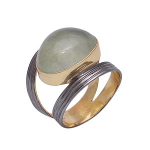 Oval Shape Prehnite Gemstone 925 Sterling <b>Silver</b> jewelry Gold Plated Trendy Fashionable <b>Ring</b> For <b>Wedding</b> Anniversary For <b>Women</b>. - Product Image 1