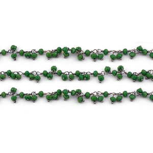 Green Agate Gemstone Wire Wrapped Black Plated Link Cluster Chain Wholesale <b>Rosary</b> <b>Beads</b> - Product Image 2
