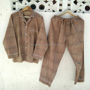 ชุดนอนผ้าคอตตอนพิมพ์ลายบล็อกสำหรับผู้หญิงชุดนอนกลางคืนใส่สบายสวมใส่สบาย - Product Image 2