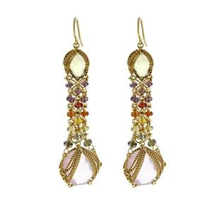 brass gold plated jewelry amethyst citrine garnet stone Beads Fancy Pearl Chain Earrings custom brass jewelry manufacturer