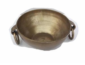 Bol en aluminium moulé de finition en laiton antique avec poignées de style anneau décor à la maison en métal poli pour salon - Product Image 2