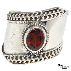 ดูดีสีแดงโกเมนเงินแท้925แหวนรูปไข่เครื่องประดับเงินอินเดียเงินปรับ - Product Image 2