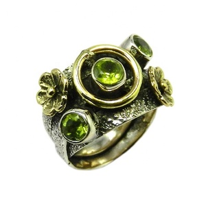 Wholesale Two Tone 925 Sterling Silver <b>Jewelry</b> <b>Handmade</b> Indian Eternity Vermeil Ring With Natural Peridot Gemstone Rings - Product Image 1