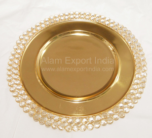 Assiette de présentation unique en métal doré, ronde, peinte à la main, design personnalisable - Product Image 1