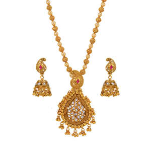 Ensemble de pendentifs Mala antiques traditionnels indiens plaqués or 12998, vente en gros de bijoux artificiels en inde - Product Image 1