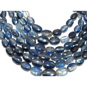 High Quality Kyanite Smooth Oval Gemstone Beads 8MM X 4MM Natural <b>Blue</b> Color Third <b>Party</b> Certified India GEMS Brand Jewelry - Product Image 1
