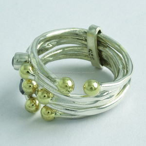 Anillo de pila de dos tonos con atractiva piedra preciosa de ónix negro Anillo de compromiso y aniversario de plata de ley 925 - Product Image 3