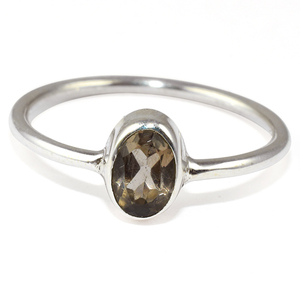 Anillo de plata de primera ley con forma ovalada para mujer, sortija, plata esterlina 925, cuarzo ahumado - Product Image 2