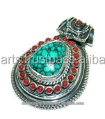 Joyería fina de Plata de Ley 925, corte esmeralda, Coral turquesa Vintage, múltiples piedras preciosas, nuevos colgantes y dijes de moda - Product Image 2