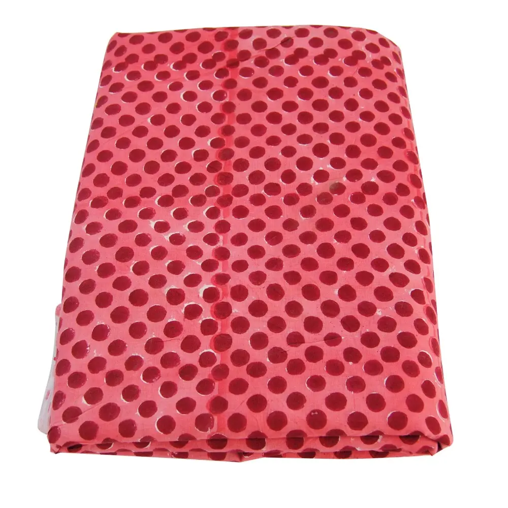 Beautiful Indian Handmade Pink Polka Dot Block Printed Cotton Fabric Textile Running Fabric Dressmaking Roll Cloth Wholesale