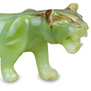 Marmer Onyx Tijger Sculptuur, Groot Formaat Onyx Marmeren Dieren Beelden Kleine Dieren Gesneden Leeuw Tijger Beeldje