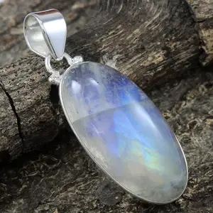 Ellipse shape rainbow moonstone 925 sterling silver wholesale online silver pendant jewelry