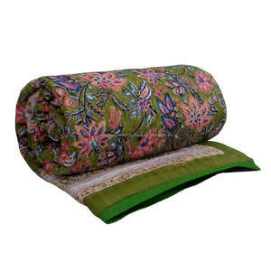 Dernier fabricant indien de style Jaipuri Razai Misty Olive Hand Block imprimé en coton biologique Twin Size Quilt Prix de gros - Product Image 1