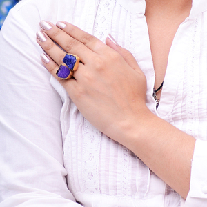 Anillo llamativo de piedras preciosas Druzy chapado en oro de Material de aleación al por mayor para mujer para fiesta de compromiso o aniversario - Product Image 2