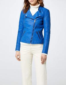 Vestes en cuir véritable pour femmes en bleu Nouveau design avec broderie Décorations de rivets de poche Personnalisé OEM Taille 5XL Printemps Mode - Product Image 2