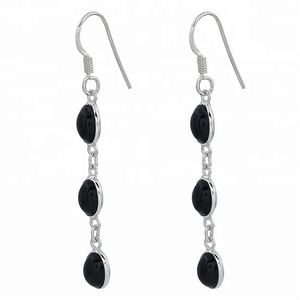 อัญมณีสีดำรูปวงรีสีดำ925ต่างหูห้อยเงินสเตอร์ลิงต่างหูเครื่องประดับเงินชุบตัวเรือนต่างหูแฟชั่นสำหรับผู้หญิง - Product Image 2