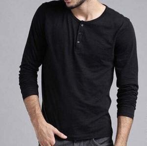 เสื้อยืดแขนยาวคอวีสำหรับผู้ชายสีดำสั่งทำ - Product Image 2