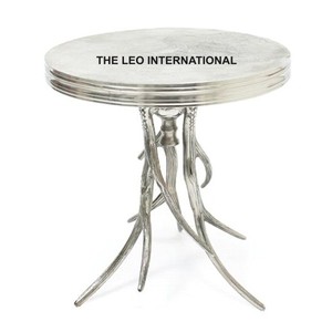 Table d'appoint en métal, aluminium plaqué argent, design en forme de bois de cerf, caractéristique durable, forme ronde - Product Image 1