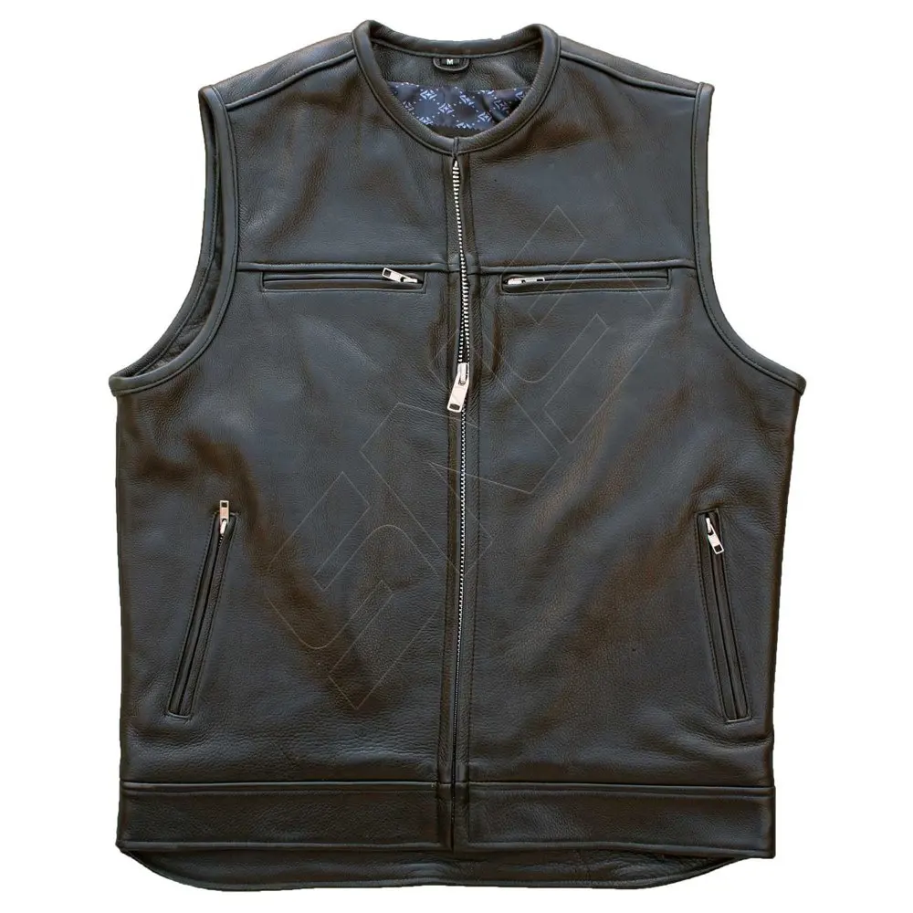 New Custom Made Men Utility Vests High Quality Fashion Wholesale Multi Pocket Tactical Leather Motorcycle Vest for Man