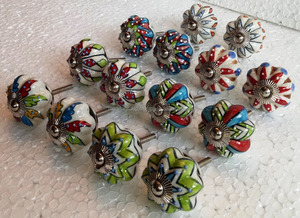 Poignée de porte en céramique peinte à la main, style indien, en relief, design mixte multicolore, en forme de citrouille, adaptée, nouvelle collection - Product Image 2