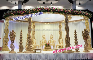 Classique sud indien en bois sculpté Mandaps Srilankan décorations de cérémonie de mariage ensemble de mariage indien sculpture sur bois Mandaps UK - Product Image 4