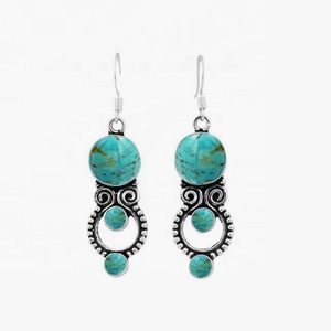 Boucles d'oreilles pendantes en argent sterling 925 avec pierres précieuses turquoise Beaux bijoux de mode vintage pour les mariages directement du fournisseur - Product Image 1